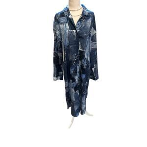 Live 4 Truth Unique Midi Dress Long Sleeve Denim Jean Abstract Print